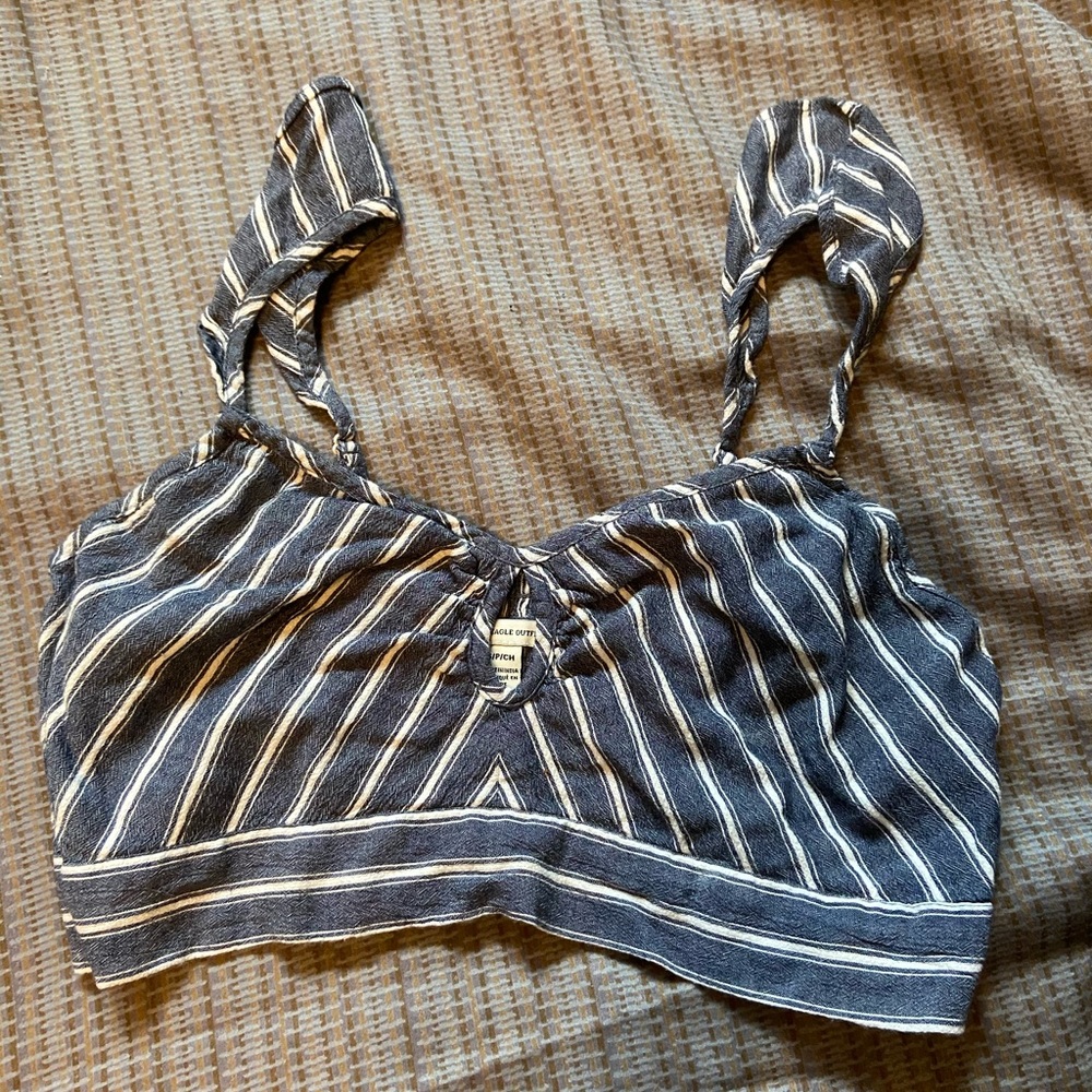 American Eagle Striped Crop Top Adjustable Straps